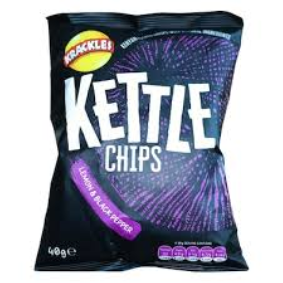 KRACKLES KETTLE CHIPS LEMON & BLACK PEPPER 40G